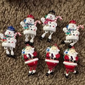 Vintage mini snowman and Santa dangle legged ornaments